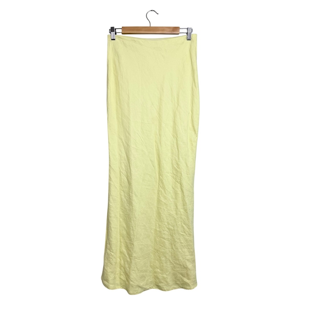 Anthropologie Yellow Linen Blend Maxi Skirt Small Elastic Waist Column Skirt - Picture 3 of 9